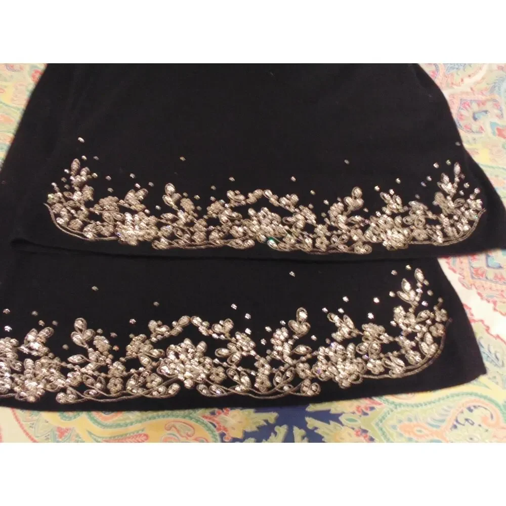 Vtg Old Hollywood Glam Black Cashmere SHAWL RHINESTONE Embellished Luxury Wrap